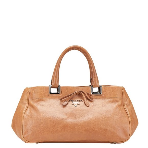 Prada Leather Handbag Beige Pink Ribbon - Picture 1 of 8